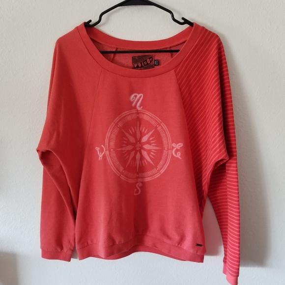 Volcom Tops - Volcom striped sleeve compass detail sweatshirt